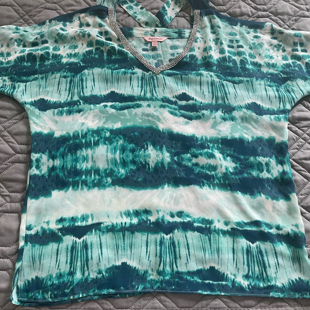 Juicy Couture Aqua and White Patterned Blouse